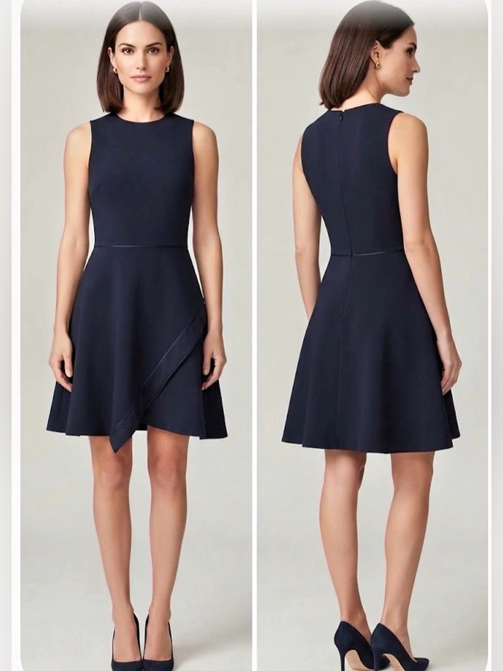 Elizabeth and James Navy Asymmetric Silk-Trim Fit & Flare Dress SZ 0